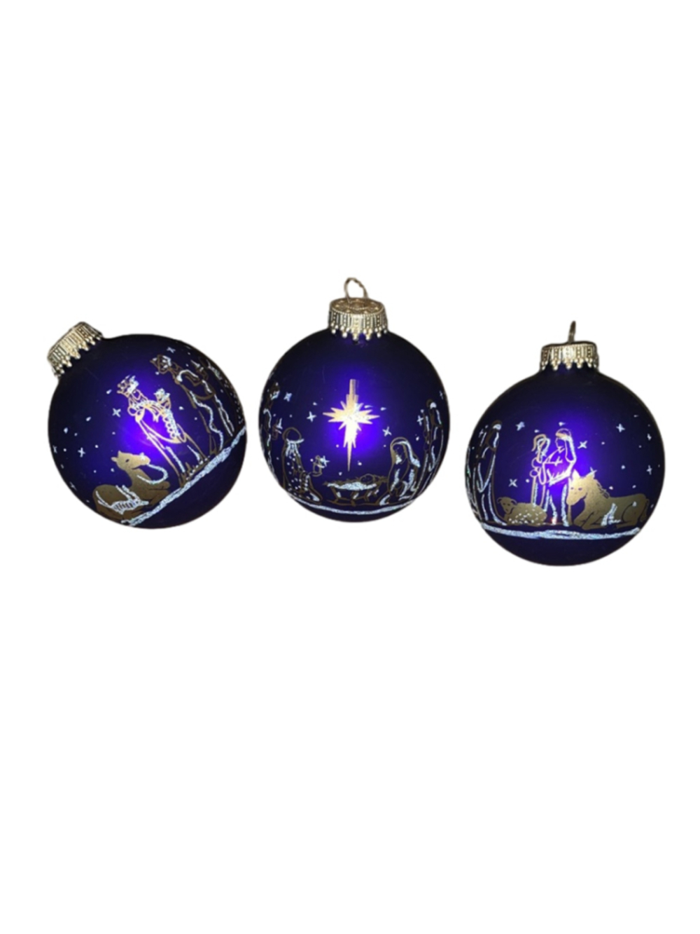 Purple & Gold Glass Nativity Scene Christmas Ornaments One Size